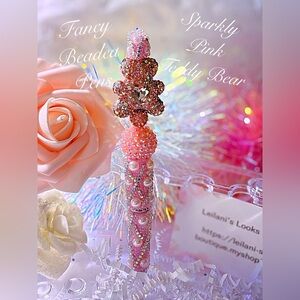 Sparkly Pink Beaded Pen/rhinestone Bear/gift ideas/pearl pink pen/